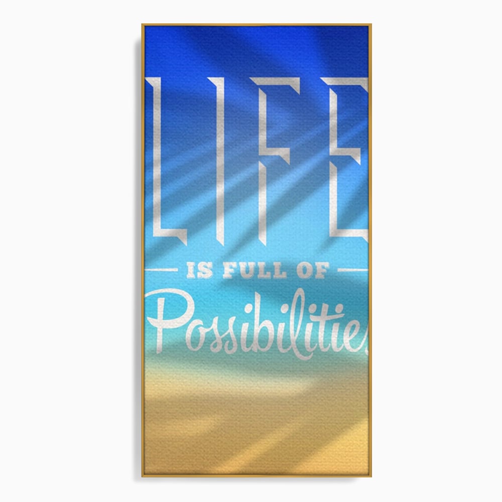 Tablou canvas cu tablou motivational vertical cu mesaj, in rama de aluminiu auriu